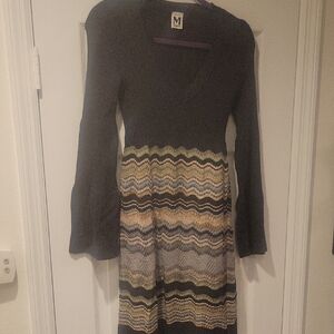 Missoni Couture Black Knit Long-Sleeve Dress with Multicolor Wave Skirt